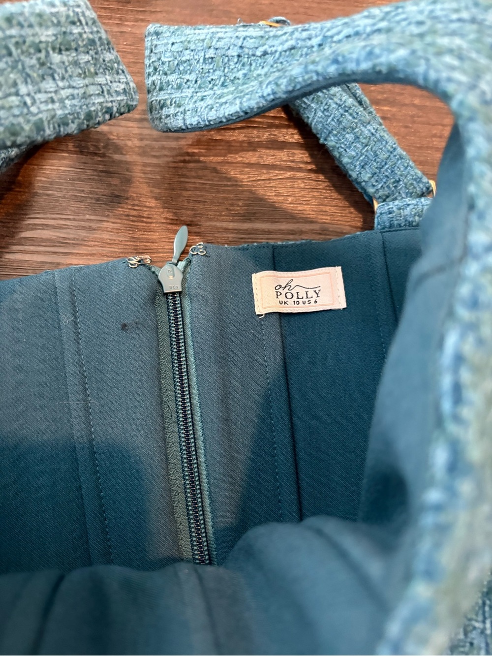 Oh Polly Teal Tweed Corset Crop Top & Trousers Set - Picture 3 of 3